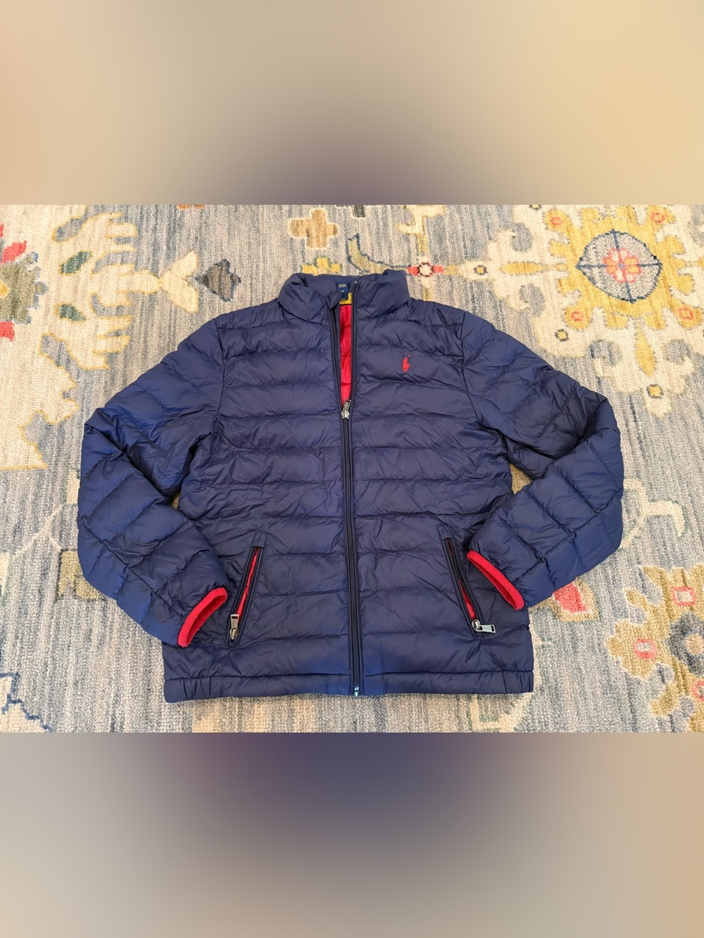 Polo Ralph Lauren Boys puffer packable jacket navy red size 10 - 12